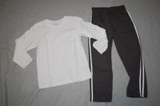 Toddler Boys Outfit WHITE L/S TEE SHIRT Dark Gray Knit Casual Pants 2T 3T 4T 5T