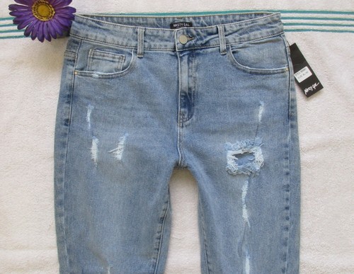 New NASTY GAL Jeans Womens Distressed Blue Denim Boyfriend Size XL - Picture 7 of 14