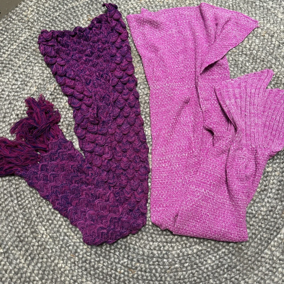 Manta cola de sirena azul rosa púrpura tejida a mano ganchillo manta lote de 4 piezas Foto 2 de 4