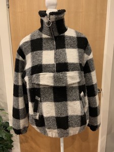 Bershka Cuadros Blanco Negro Chaqueta con cremallera media Mezcla De Lana  Talla M L 10 12 Reino Unido | eBay