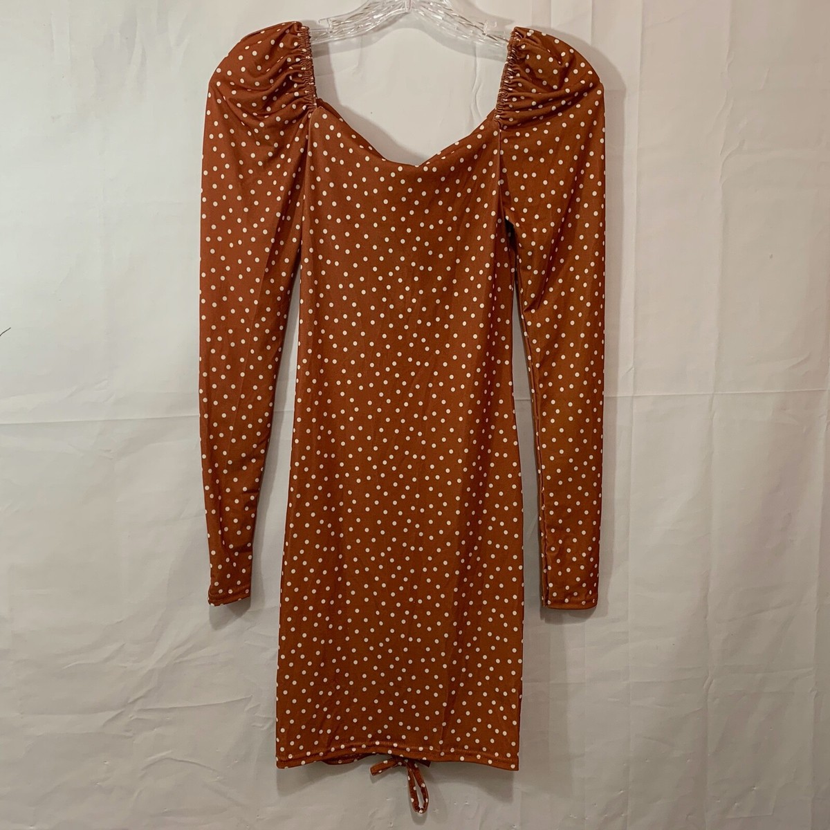knee length dresses for ladies Tied Polka Dot Long Sleeve Midi Dress