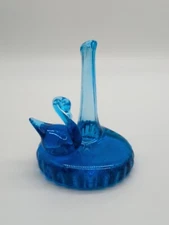 Ozark studio Blue Art Glass Swan with Bud Vase Signed  Hicks 91 Vintage 