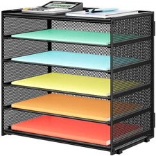 6-Tier Paper Tray Desk Organizer Metal Mesh File Document Holder Letter Traya