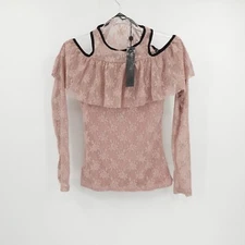 BKE Boutique Top Sz XS Pink Lace Whimsigoth Fairy Goth Ruffles Open Shoulder
