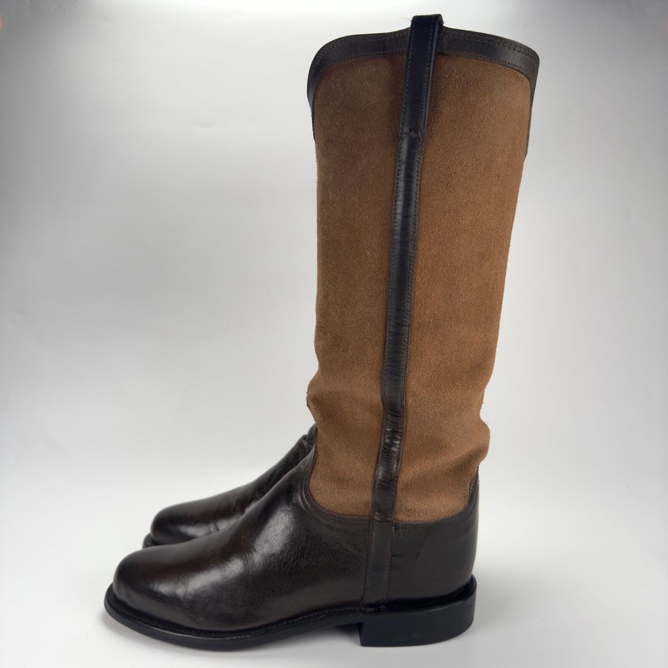 Vintage Lucchese Classics Suede Tall Riding Leather Boots Brown Women's