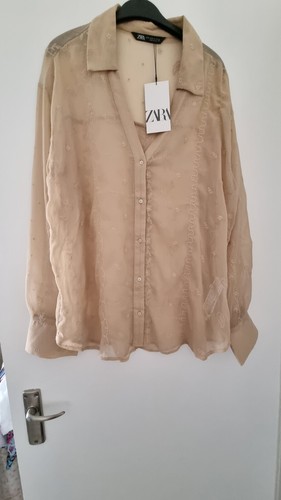 Bnwt Zara Semi-sheer Beige Embroidered Shirt Top Blouse Oversized XL Extra Large - Picture 12 of 16