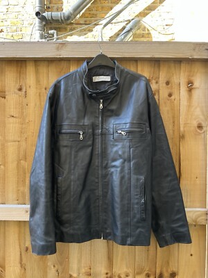 Vintage Italian Vera Pelle Leather Biker Jacket Size L Black Full Zip  UK