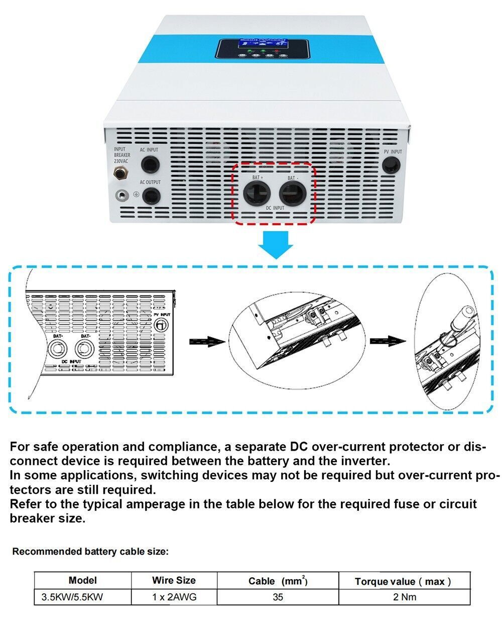 5500W Solar Hybrid Inverter MPPT Off Grid DC48V to AC230V Built-in 100A ...