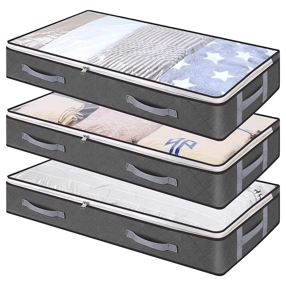 Large Underbed Clothes Storage Bags Zipped Organizer Fabric Wardrobe Cube Boxes eBay