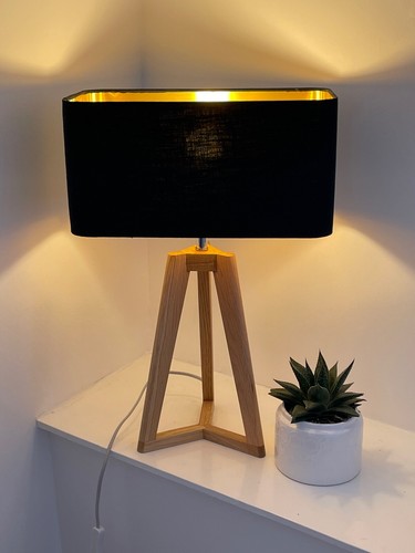 Pantalla de lámpara negra texturizada 100% lino cepillado oro redondeado tono de luz rectangular - Imagen 13 de 19