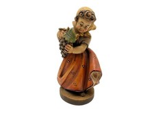 Karl Fuhrler Antique German Carved Wood Figurine Girl Holding Grapes Grandmacore