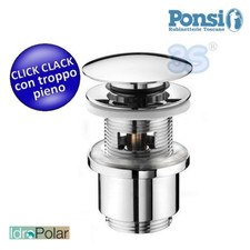 PILETTA A MOLLA CLICK CLACK POP UP 1"1/4 con TROPPO PIENO per LAVABO PONSI
