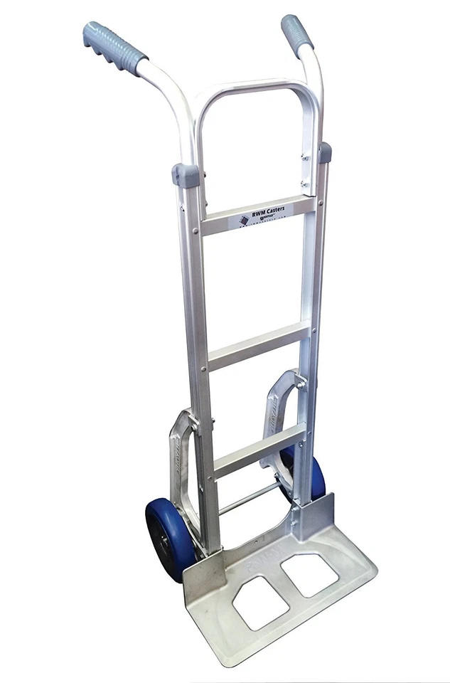 RWM Casters Aluminum Fixed Hand Truck with Dual Grip Vinyl Handle, 8" Nylon Core