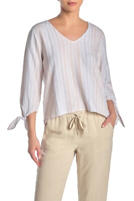 トップス Stone  NEW CLOTH & STONE SzM STRIPE METALLIC V-NECK 3/4 TIE SLEEVE