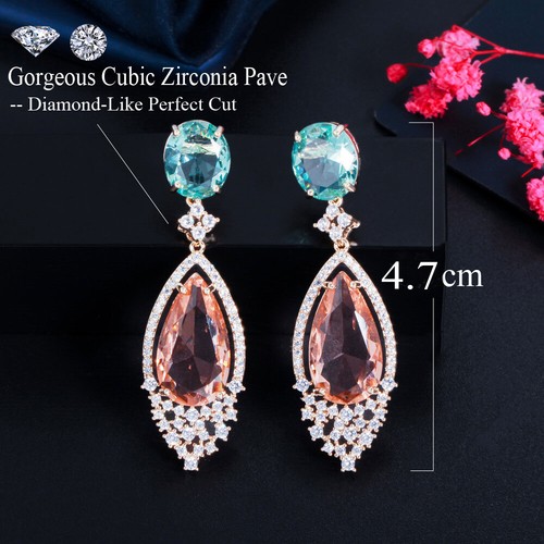 CZ Water Drop Earrings Women Bridal Wedding Costume Yellow Gold Plated Jewelry - Afbeelding 4 van 9