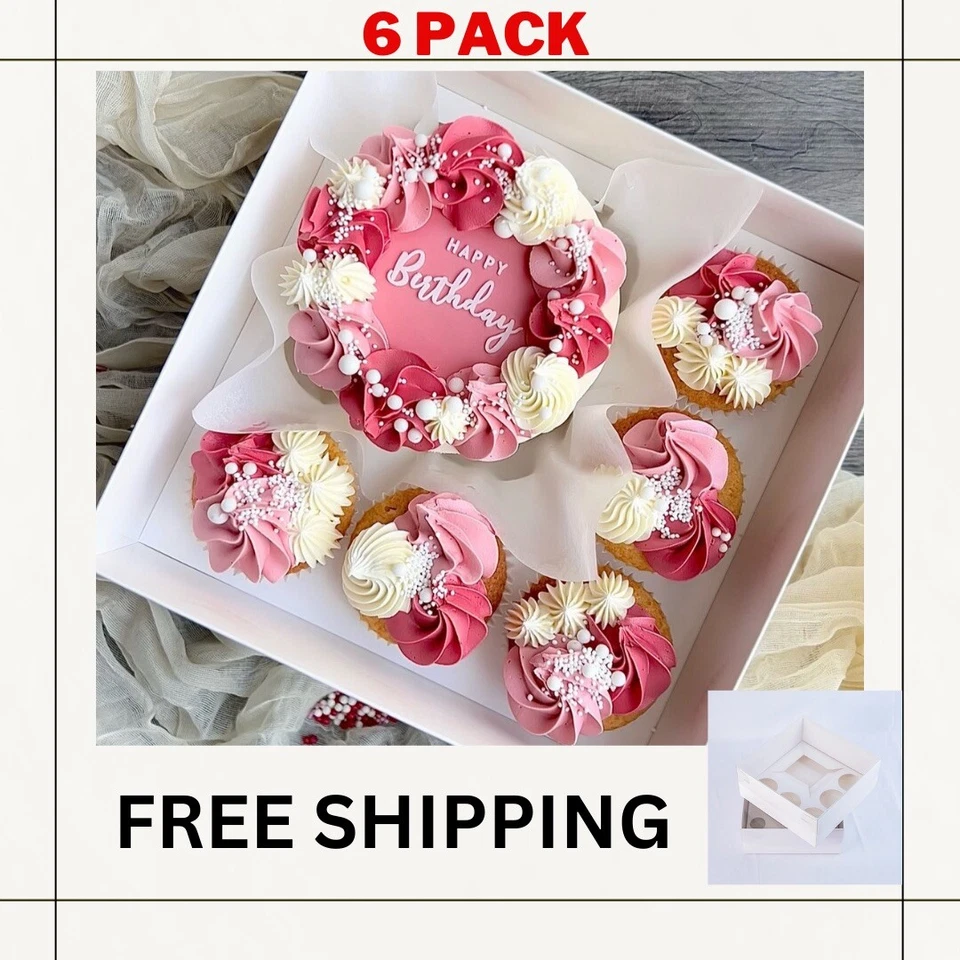 6 PACK - Bento/cupcake Boxes With Clear Lids - FREE NEXT DAY DELIVERY