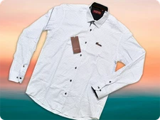 Men's Long Sleeve Button Down White Double G Monogram Cotton Shirt