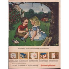 Vintage 1940s Johnson & Johnson Print Ad Band-Aid Red Cross Gauze Children Art