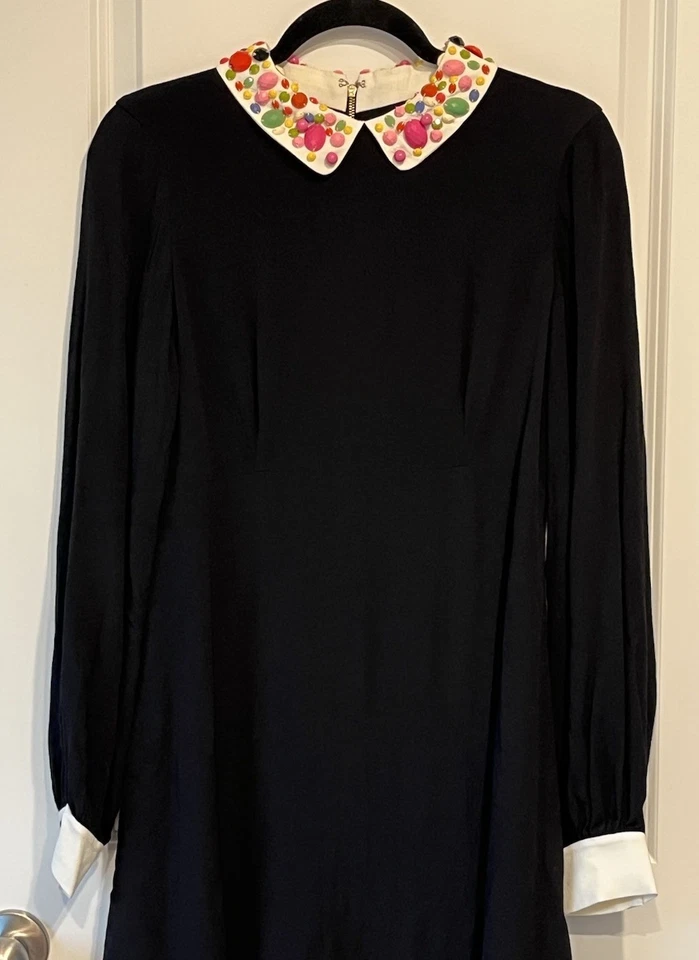 Vestido Kate Spade Carson Adornado Cuello Peter Pan Negro Manga Larga Talla 6 RR1 Foto 4 de 4