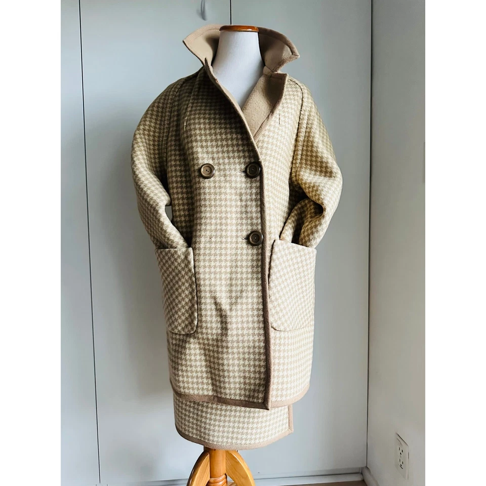 VTG 60s womens Wool Skirt Suit Tan Houndstooth Madmen Style Size Small - Image 2 of 4