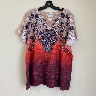 Avenue Womens Boho Hindi V-Neck Short Sleeve Festival Blouse Top Size 22/24