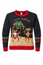 Holiday Time Christmas Sweater S/CH 4-6 Black Red Embroidered 3D Kids Pullover