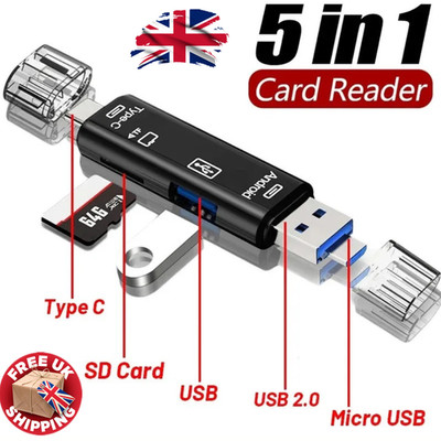 5-in-1 USB-C Micro USB SD TF Kartenleser | Android PC OTG Adapter UK