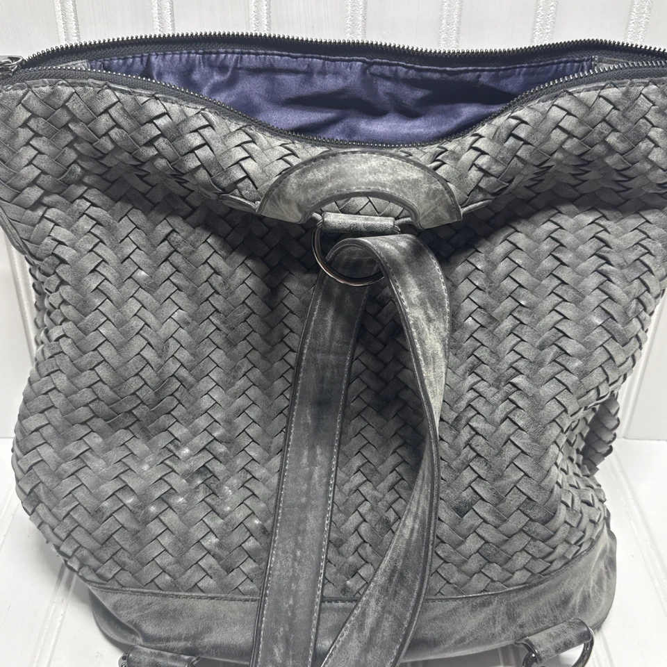 Neiman Marcus GREY Woven Leather PURPLE interior Tote Bag -EXCELLENT- - Image 4 of 4