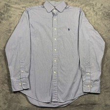Polo Ralph Lauren Dress Shirt Mens 17 34-35 White Blue Striped Regent Custom Fit
