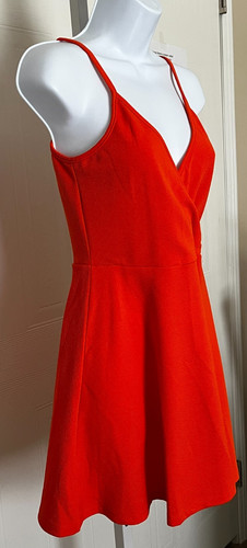 ✨ BLUE LIFE BRIGHT ORANGE MINI DRESS • SPAGHETTI STRAPS • A-LINE • SZ S