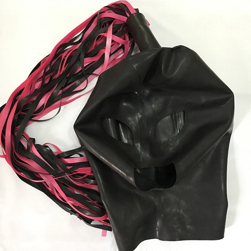 Latex Hood with Latex Wig&Back zipper Rubber Mask Cosplay Club Wear BDSM Fetish - Image 4 of 4