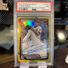 🔥2024 1st Bowman Chrome /75 Yellow REF Chase Burns PSA 9 Mint 💥 CY/MVP??