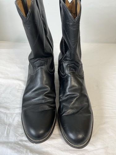 JUSTIN VTG Mens Black Leather Ropers 3133 Western Rodeo Cowboy Boots Sz 12 D - Picture 3 of 10