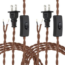 2 Pcs 12Feet 18/2 Twisted Cloth Lamp Cord with Button and Plug Light Brown