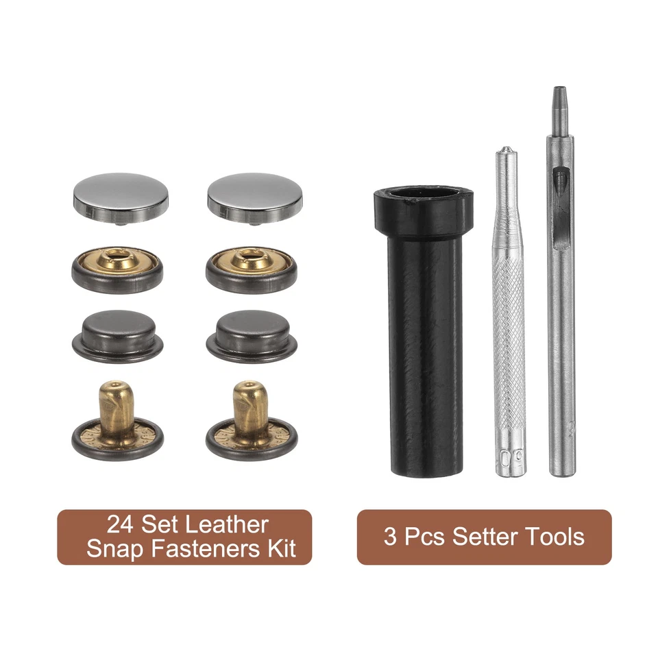 24Set Leather Snap Fasteners Kit 10mm Metal Snap with 3 Setter Tools Gun-Black Foto 3 de 4
