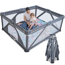 Baby Playpen, Foldable Portable Play Yard for Babies, 71x59 Inch, Dark Grey ...