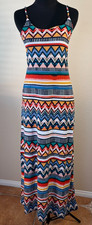Colorful Tribal Print Maxi Dress Festival Boho Bodycon Strappy Summer S