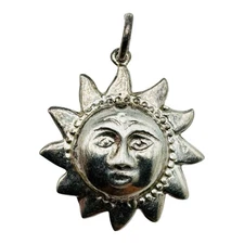 Vintage Sterling Silver Big Celestial Sun Face Statement Pendant