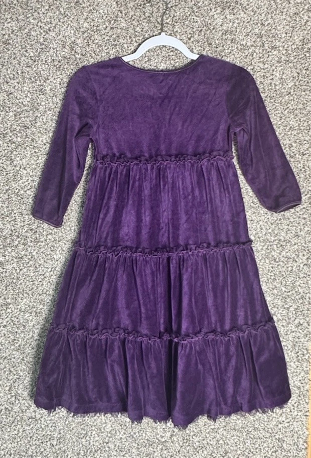 Hanna Andersson Purple Plum Velour Tiered Ruffle Dress Girls Sz 140 (10) Holiday - Image 4 of 4