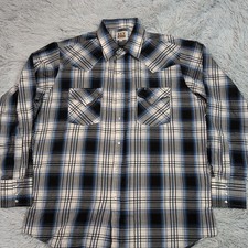 Vintage Ely Cattleman Shirt Mens L Blue Plaid Pearl Snap Western Rodeo Rancher