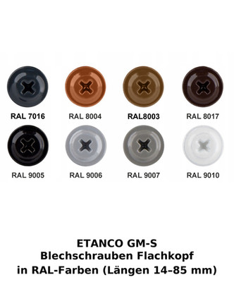 ETANCO GM-S Blechschrauben Flachkopf 4,2 mm selbstschneidend RAL-Farben 14 85 mm