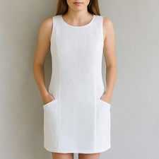 Southern Tide White Textured Sheath Dress Sz 6 Sleeveless Lined Resort Coastal