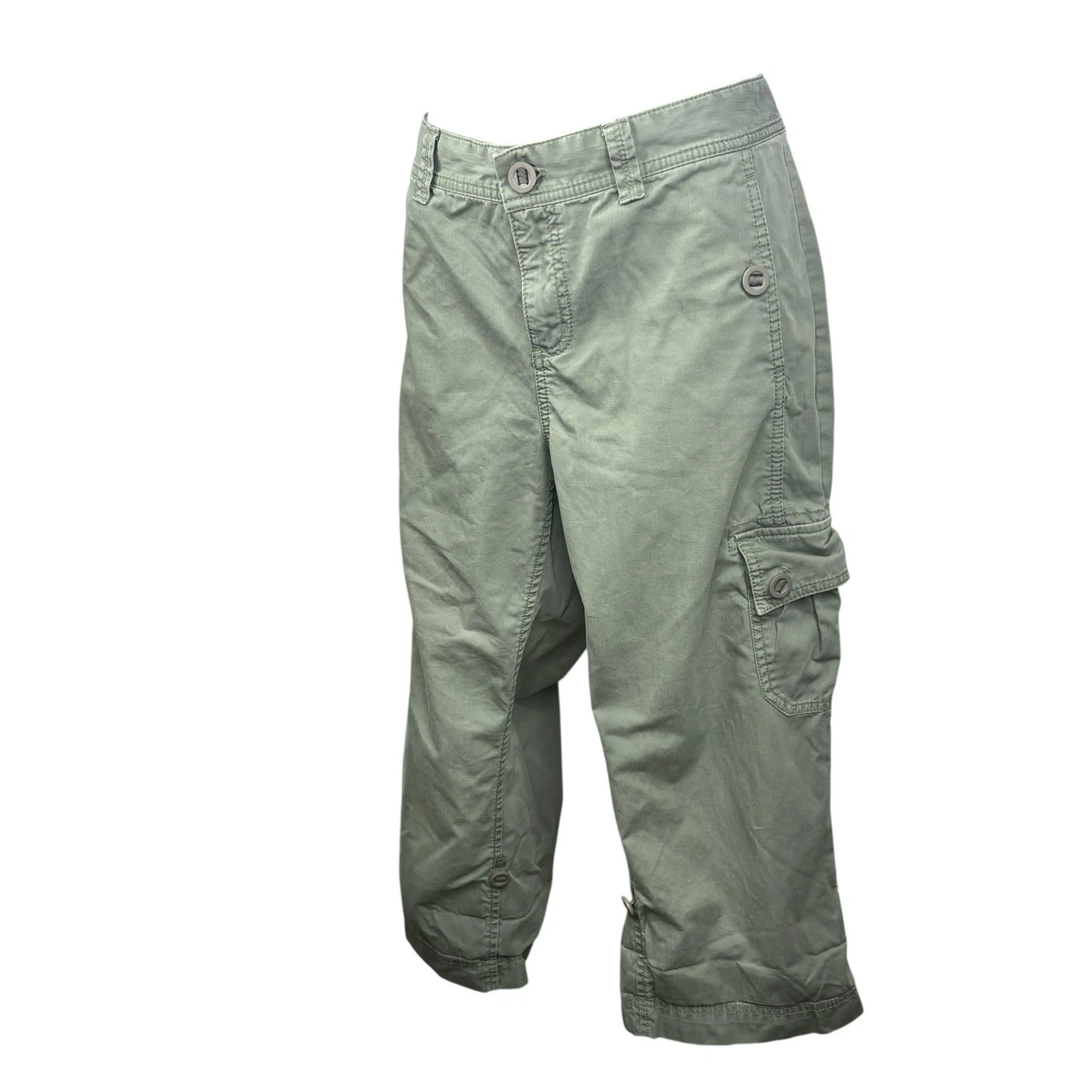 Y2K Spring Cargo Capri Pants Eddie Bauer Cropped Cotton Pockets Women’s 10 Green