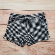Old Navy Junior XL Gingham Linen Blend Shorts Black White Check Elastic Waist