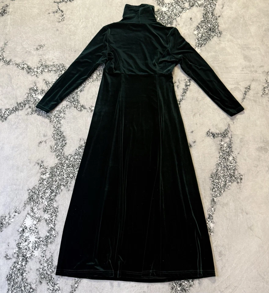 Vtg Moda Intl Dress Womens Size M Green Goth Vamp Long Sleeve Mock Neck Maxi - Image 2 of 4