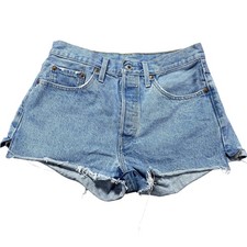 Levi's Premium 501xx Shorts Womens W28 Blue Denim Button Fly Cutoff Frayed Hem