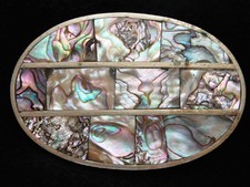 PB09144 VINTAGE 1970s  ABALONE SHELL  SOUTHWESTERN DESIGN ART BELT BUCKLE