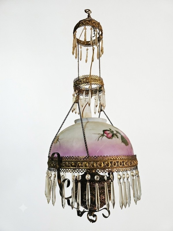 Victorian Chandelier Parlor Electrified Oil Lamp For Parts 
