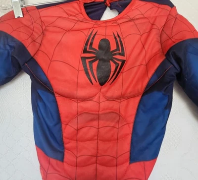 Spiderman Kids OS Deluxe Muscle Top Plastic Mask Cloth Mouth Superhero Halloween - Image 1 of 4