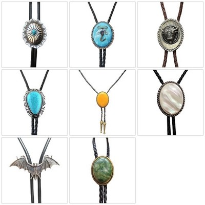 Unisex Adjustable Leather Bolo Tie with Turquoises Stone Rodeos Fashion Necklace